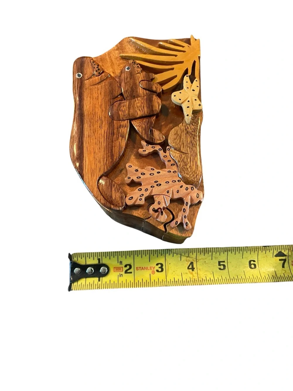 Carved Wooden Manatee Mom and Baby Calf Puzzle Treasure Stash Box Jewelry